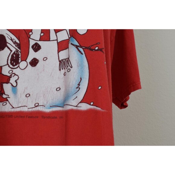 Vintage Worrrn 90s Cotton Christmas Snoopy and Snowman Shirt size XL - Picture 6 of 10